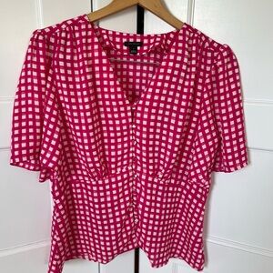 Ann Taylor Pink and White Checkered Blouse